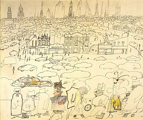 "MainStreet", 58,4 x 73,7 cm. 1953. Encre et aquarelle - SaulSteinberg